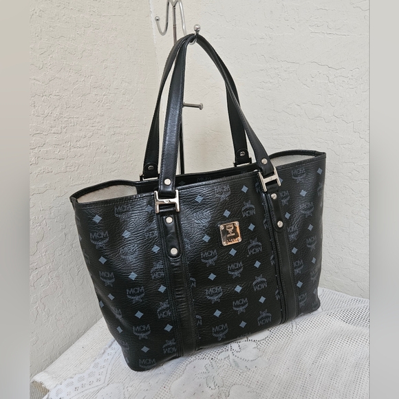 MCM Black Monogram Shoulder Tote Bag AUTHENTIC - Picture 3 of 16